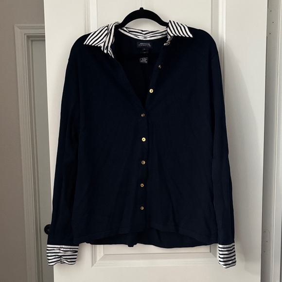Lands' End Sweaters - Lands' End Dark Blue Shirt with Striped Accents